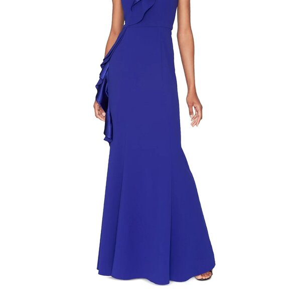 WHITE TIE by Shani Women's Asymmetric Ruffled Sleeveless Gown Cobalt Blue - Picture 5 of 5